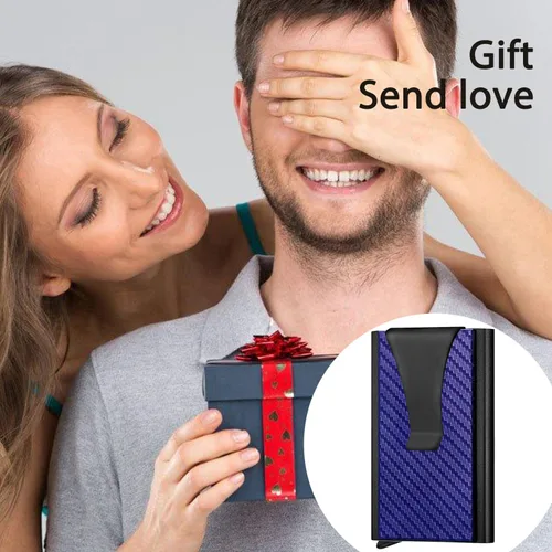 Vista 7 de Tarjetero, tarjetero para hombre, bolsillo frontal, minimalista, antirrobo RFID, carteras delgadas para hombres