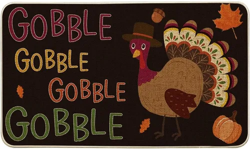Vista 8 de Artoid Mode Gobble - Felpudo decorativo de pavo, estacional de otoño, Acción de Gracias, fiesta, de bajo perfil, tapete para interiores