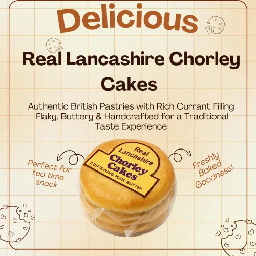 Vista 4 de Real Lancashire Chorley Cake - 4 pasteles (paquete de 6) Hecho con mantequilla pura y grosellas secas Snacks británicos de la hora del té