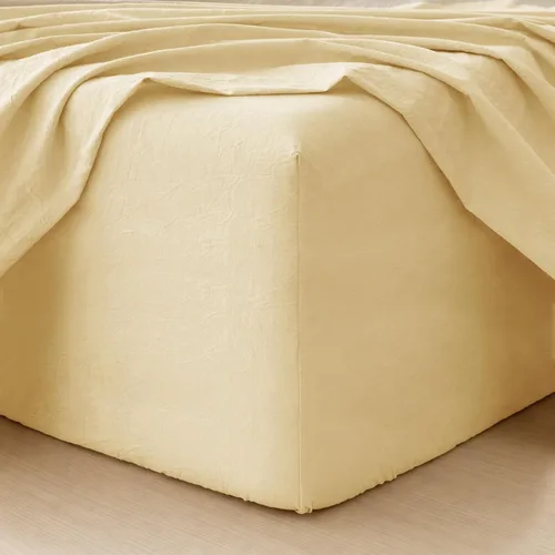 Vista 24 de MooMee Sábana bajera ajustable únicamente, 100% algodón lavado con textura tipo lino, transpirable, duradera, suave, cómoda, bolsillo profundo se