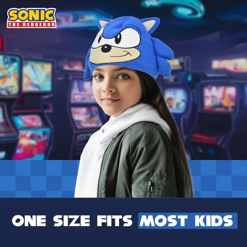 Vista 5 de Concept One Sonic The Hedgehog - Conjunto de gorro y guante, gorro y guantes de invierno de punto para niños