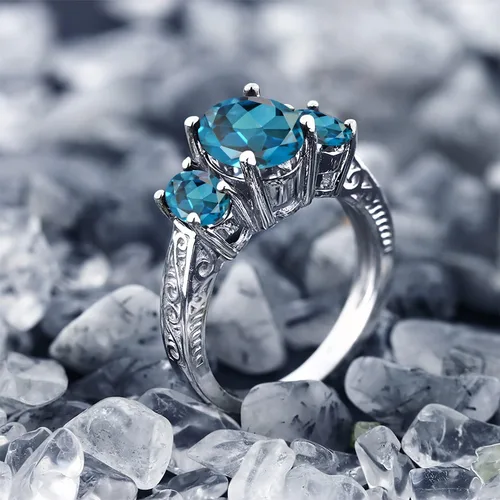 Vista 4 de Gem Stone King Anillo ovalado de plata de ley 925 con topacio azul Londres de compromiso para mujer