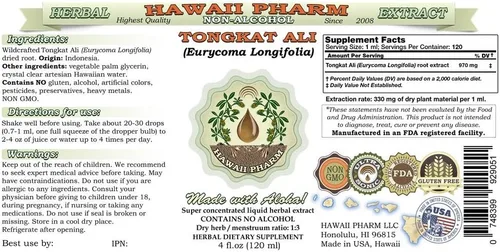 Vista 2 de Extracto líquido sin alcohol de Tongkat Ali, Tongkat Ali (Eurycoma Longifolia) Suplemento herbario natural de glicerito de raíz seca, Hawaii Pharm