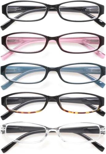 Vista 4 de NORPERWIS Gafas de lectura 5 pares con bisagra de resorte, cómodas, de moda, de alta calidad, para hombres y mujeres Paquete de 5 colores variados.