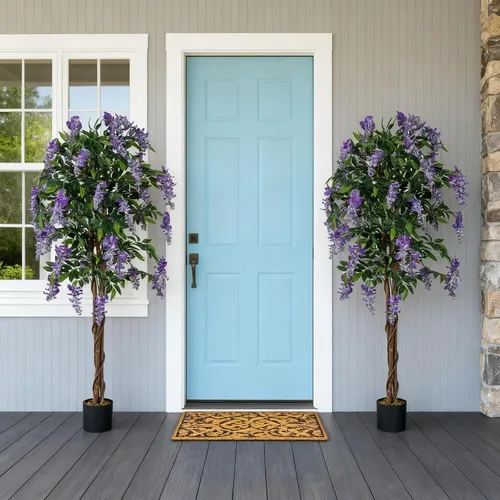 Vista 5 de Árboles artificiales ficus de 5.5 pies para decoración de interiores o exteriores
