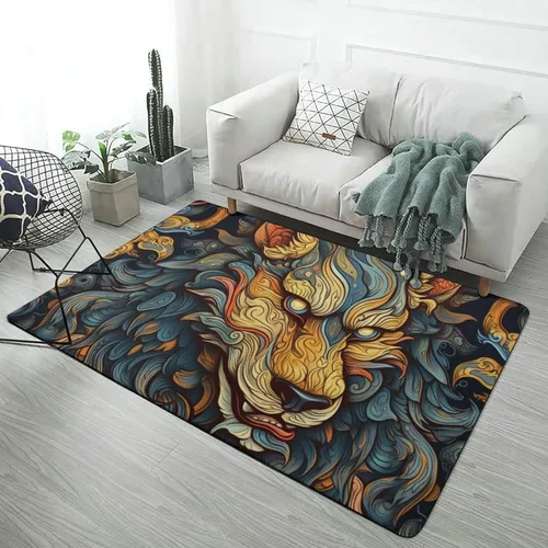 Vista 10 de Alfombra de lobo Fenrir de la mitología nórdica, decoración del hogar, dormitorio, sala de estar, alfombra suave y ligera de franela absorbente