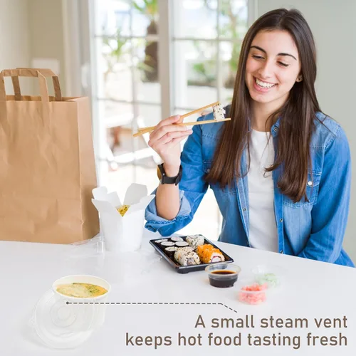 Vista 5 de ESSENTIAL Tazas de helado de papel con tapas, 50 piezas de 8 onzas, cuencos desechables de postre con tapas para alimentos calientes o fríos