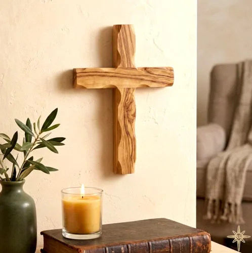 Vista 7 de Cruz de pared, cruces de madera de Belén, Tierra Santa. Crucifijo de madera de olivo. Decoración colgante para el hogar. Regalo religioso