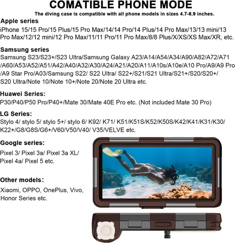 Vista 3 de Funda impermeable para teléfono de buceo para iPhone 11/12/13/15/16/17 Pro Max/Samsung Galaxy Note10/9/8/S25/S24/23/22/21 Ultra Plus Professional