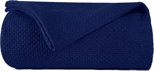 Vista 11 de BOUTIQUO - Cobija de cama 100% algodón, cobija térmica transpirable tamaño individual 60"x90", suave cobija de punto panal 152cmx229cm, cobija