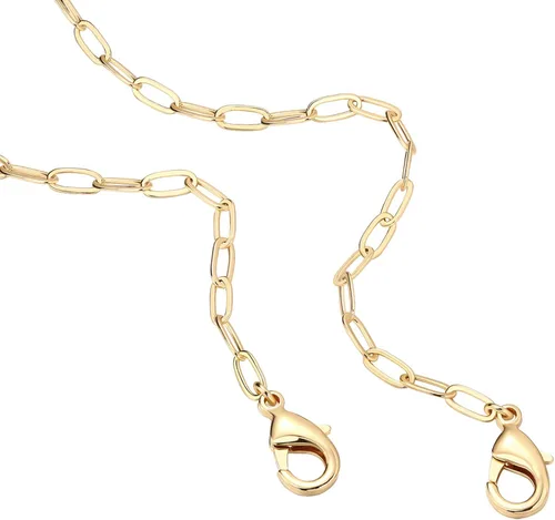 Vista 3 de PAVOI - Collar ajustable estilo bordillo con eslabones de clip, cuadrado, esfera, cuentas, serpentina, espina de pescado y fígaro, chapado en oro