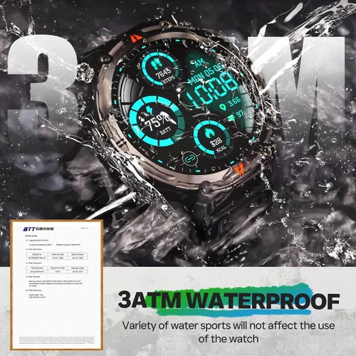 Vista 4 de Reloj inteligente militar para hombre, reloj GPS con linterna, brújula 3ATM, impermeable, resistente, táctico, inteligente, Bluetooth, 1.45