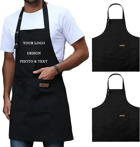 Vista 15 de Delantal personalizado para hombres y mujeres, delantales de lona de cocina personalizados con bolsillos, nombre, texto, logotipo, imagen