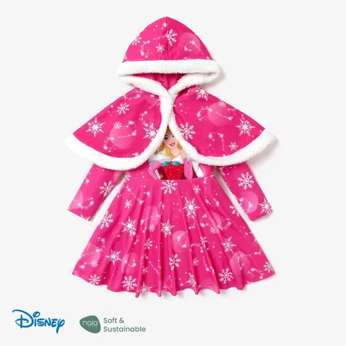 Vista 6 de Disney Princess - Conjunto de vestido de manga larga con estampado de personajes y capucha con estampado de copos de nieve