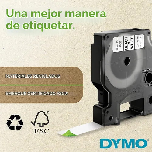 Vista 4 de Cinta para etiquetar DYMO D1 estándar, 1 cartucho, Impresión en blanco sobre cinta blanca