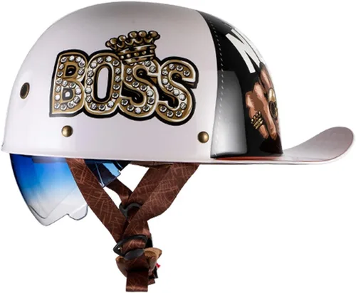 Vista 7 de Medio casco de motocicleta vintage, casco de béisbol de moda, certificación DOT/ECE, casco de motocicleta para hombres y mujeres