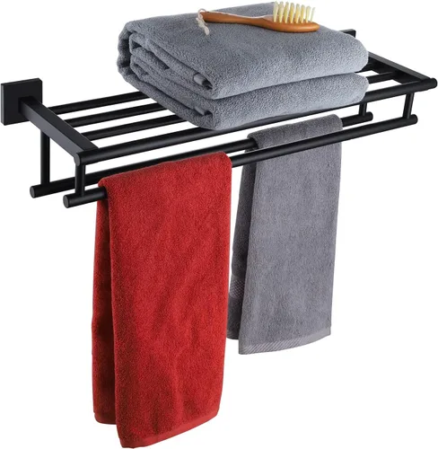 Vista 8 de KOKOSIRI Estante para toallas con doble barra de toallas de 16 pulgadas, toallero de baño, soporte para toallas montado en la pared de acero