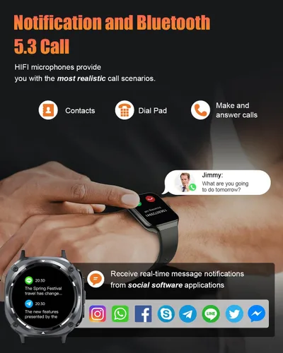 Vista 2 de Relojes inteligentes militares para hombres (contestar/hacer llamadas), reloj de fitness HD de 1.39", monitor de sueño de frecuencia cardíaca 24/7