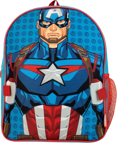 Vista 3 de Marvel Juego de mochila y lonchera para niños, Avengers Capitán América Azul, Azul Patchwork, Mochilas tradicionales