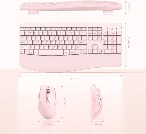 Vista 5 de Teclado y mouse inalámbricos, teclado ergonómico de tamaño completo con reposamuñecas de palma, mouse ergonómico inalámbrico para computadoras