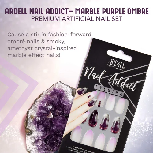 Vista 3 de Ardell Nail Addict - Juego de uñas artificiales premium, mármol morado degradado