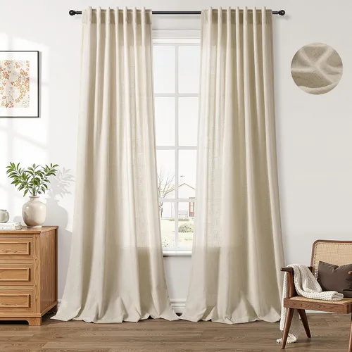 Vista 23 de Aersas Aqua Green Linen Curtains 84 Inches Long 2 Panels Set Back Tab Rod Pocket Living Room Curtain Farmhouse Rustic Light Filtering Hook Drapes