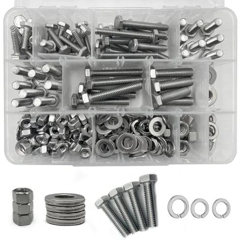 Vista 7 de Kit surtido de 246 tornillos hexagonales, tuercas, arandelas, acero