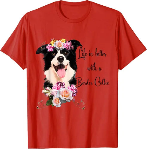 Vista 91 de Life is Better With a Border Collie - Camiseta de perro lindo con flores, gris, S Gris Oscuro