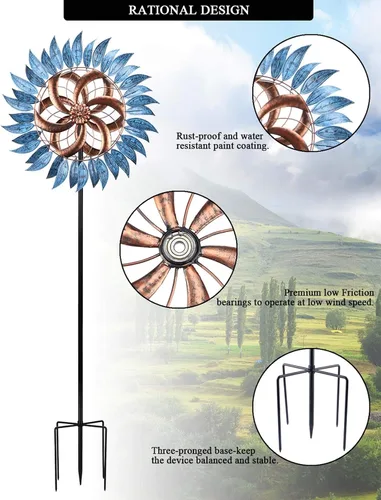 Vista 2 de MUMTOP Molinillos de viento para exteriores, de metal, 6.5 pies, grandes esculturas de viento bidireccionales para decoración de patio y jardín