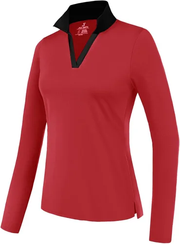 Vista 2 de JACK SMITH Polo de golf de manga larga para mujer, cuello en V, atlético, para tenis, absorbe la humedad