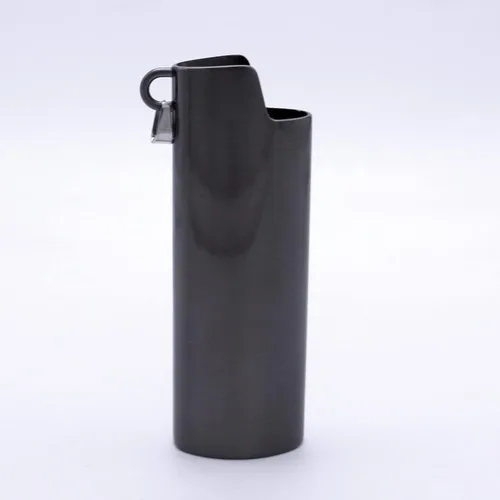 Vista 2 de HUMWE Funda de metal para encendedor reutilizable para encendedores regulares Bic Soporte de manga con anillo collar Accesorios (negro)