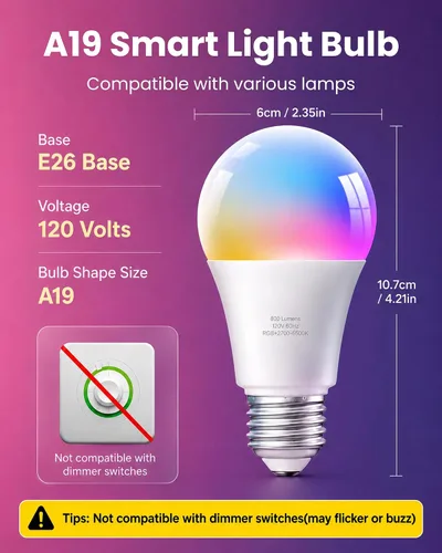 Vista 3 de TJOY Paquete de 4 bombillas inteligentes, Bluetooth WiFi LED funciona