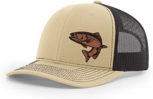 Vista 33 de Sombrero de pesca de trucha con parche de cuero grabado láser Richardson 112 Snapback Trucker Cap