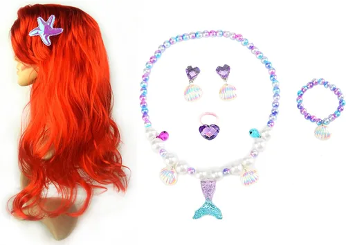 Vista 6 de RuuYiicoco Disfraz de princesa de sirena para niñas vestido de fiesta con peluca y corona 5T rosa