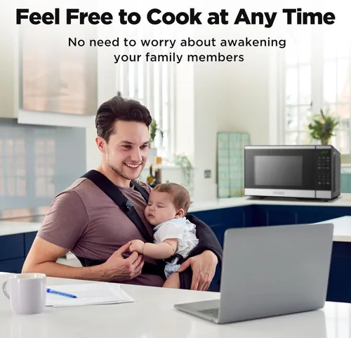 Vista 8 de BLACK+DECKER Horno de microondas para encimera 0.9 pies cúbicos, 6 menús automáticos, bloqueo para niños, función de memoria, 10 niveles