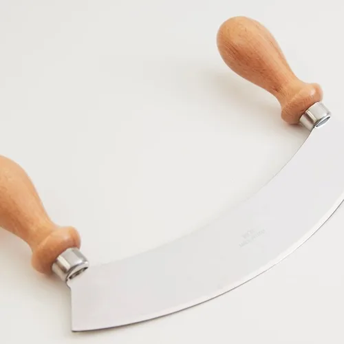 Vista 2 de Verve CULTURE Mezzaluna italiana, grande, cuchillo basculante de una sola hoja para picar, cortar, rebanar con pomos dobles, fabricado en Italia