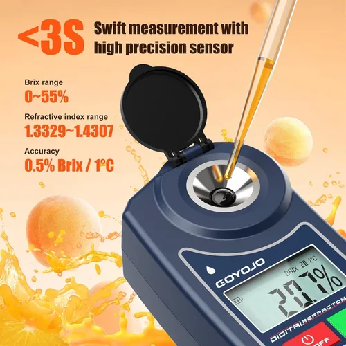 Vista 2 de Refractómetro digital Brix GOYOJO Medidor Brix Refractómetro de laboratorio con precisión de ±0.5 Brix/1℃, rango de 0-55% con ATC para jugos