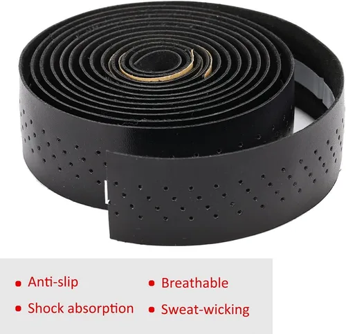 Vista 4 de ESUPPORT Cinta para manillar de bicicleta, cinta de manillar de bicicleta de carretera, cinta de mango de cuero, cintas de agarre cómodas Negro