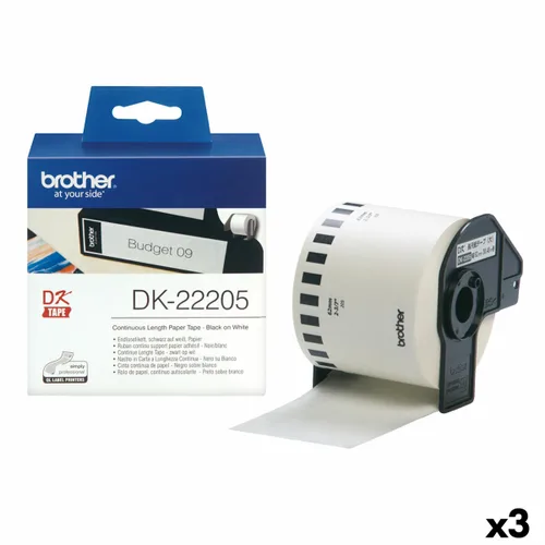 Vista 2 de Rollo de Papel Contínuo Brother DK-22205 Negro/Blanco (3 Unidades)