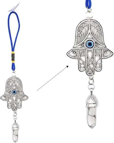 Vista 9 de LUCKBOOSTIUM Silver Ornate Hamsa Hand Jeweled Keychain - Evil Eye Protection, Hanging Gemstone - Good Luck Charms 1.8"x9