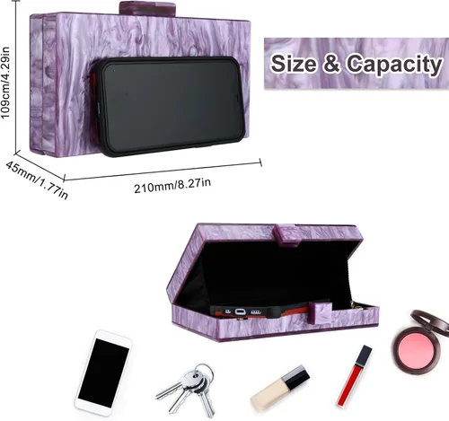 Vista 2 de YYW Monederos de mano de acrílico para mujer de boda bolso cruzado de noche multicolor con cadena desmontable