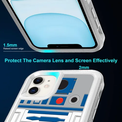 Vista 4 de Funda para iPhone 11, R2D2 Astromech Droid Robot Patrón Absorción de Golpes PC duro e interior de silicona híbrida de doble capa Armor Defender Case