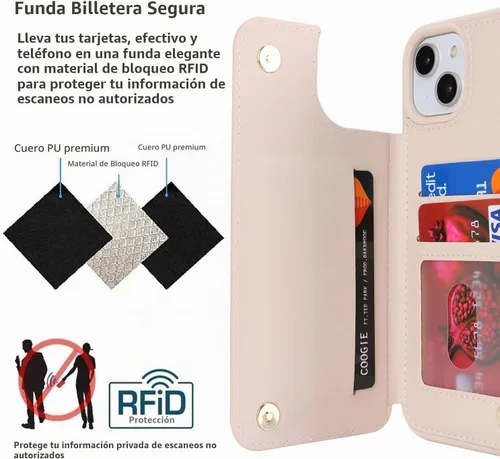 Vista 4 de iCoverCase Compatible con iPhone 13 Funda de Teléfono con Portarjetas, Funda Billetera para Mujeres y Hombres Bloqueo RFID Funda Protectora de Cuero
