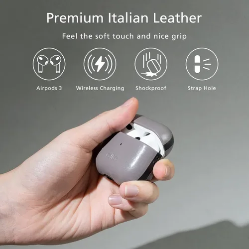 Vista 2 de Alto Funda protectora de cuero para Airpods 3, funda de carga, accesorios de cuero de anilina italiana para Apple AirPods 3 hombres y mujeres