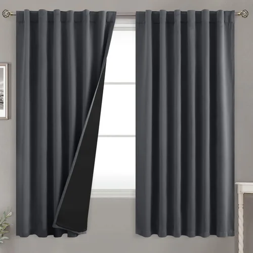 Vista 169 de BGment Cortinas 100% opacas beige de 63 pulgadas de largo con forro aislante térmico, bolsillo para varilla y lengüeta trasera de doble capa