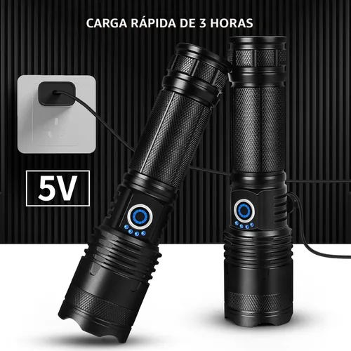 Vista 3 de Linternas LED recargables de alto lúmenes, 90,000 lúmenes, linternas súper brillantes con 5 modos, linterna de flash potente impermeable linterna