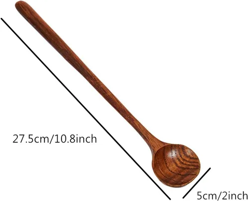 Vista 2 de 2 cucharas largas de madera para sopa, cucharas redondas de mango largo, estilo coreano, cucharas de café de madera para sopa, cocina, mezcla