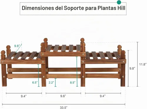 Vista 3 de Soporte para plantas de 3 niveles para interiores, banco bajo