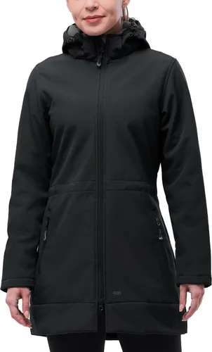 Vista 12 de 33,000ft Chaqueta de Lluvia Impermeable para Mujer de Softshell Largo con Capucha y Forro de Forro Polar, Cortavientos