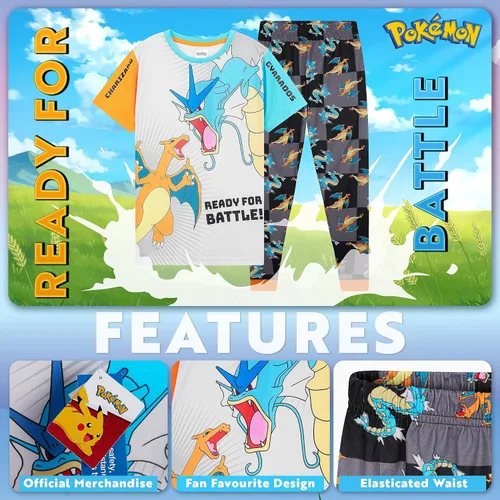 Vista 3 de Pokemon Conjunto de pijama para niños, camiseta y pantalones largos, pijamas para adolescentes de 4 a 14 años, regalos para niños